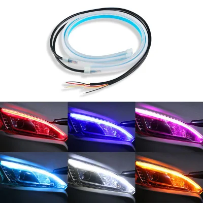 Luces LED de circulación diurna para automóviles, luces de dos colores, tira de luces decorativas para faros delanteros, tira de guía de luz de silicona